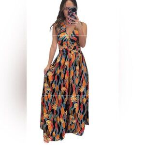 Fab’rik Atlas Printed Cut Out Maxi Dress sz. L